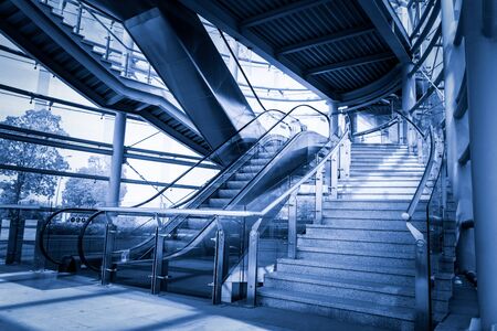 Staircase and escalator in underground passageのeditorial素材