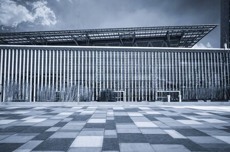 Empty floor with modern skyline and buildingsのeditorial素材