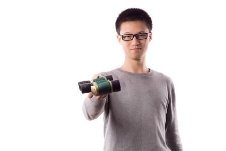 young business man with binocularのeditorial素材