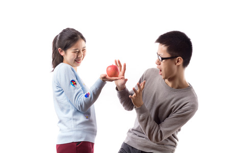 Young lovers are playing with each otherの写真素材