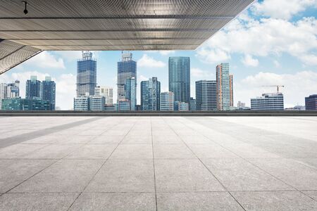 Empty square and floor with skyの写真素材