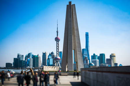 Shanghai, China - Dec. 16, 2015: view of Shanghai - Bund or Waitan waterfront. Shanghai Bund has historical buildings and it is one of the most famous tourist places in Shanghai.のeditorial素材
