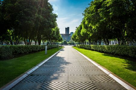 public square with empty road floor in downtownのeditorial素材
