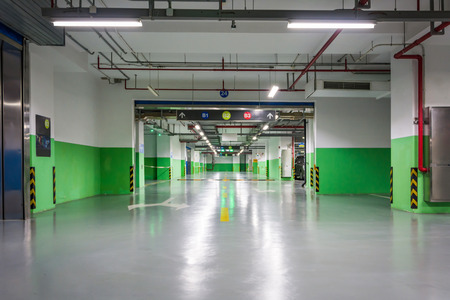 Empty underground parking garageのeditorial素材