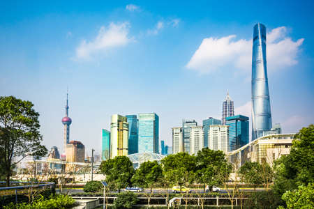 Shanghai skyline in sunny day, Chinaのeditorial素材