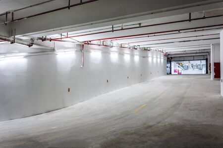 indoor carpark atnight in wode angleのeditorial素材