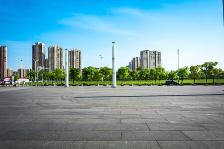 public square with empty road floor in downtownのeditorial素材