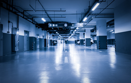 Empty underground parking garageのeditorial素材