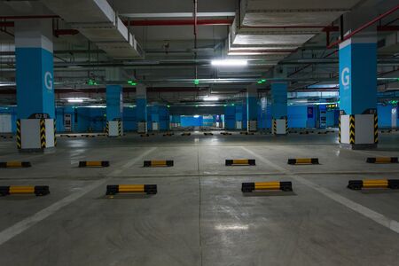 Empty underground parking garageのeditorial素材