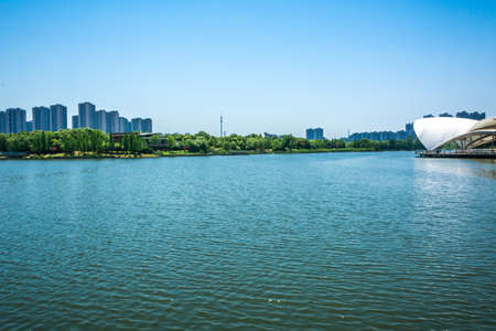 city lake landscape viewの写真素材