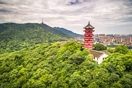 chinese old tower on the mountainの写真素材