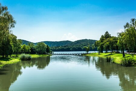 Old bridge in Chinese parkの写真素材