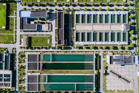 aerial view of sewage treatment plant in wroclaw city in Poland
