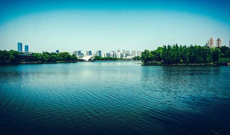 lake view in sunny dayの写真素材