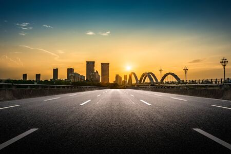 The bridge with city sceneryの写真素材