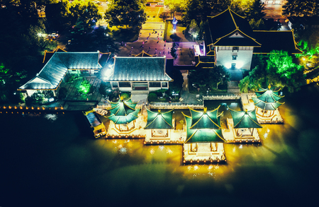 night view of Moon and Sun Pagoda in Guilin, Chinaのeditorial素材
