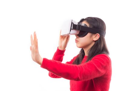 Young woman watching with vr deviceの写真素材