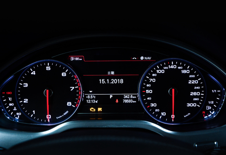 Close up of car dashboard on sports carの写真素材