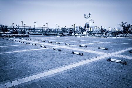Empty Parking Lot ,Parking lane outdoor in public parkの写真素材