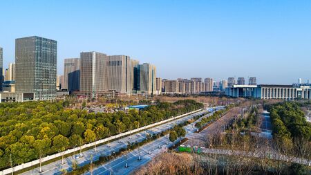 shanghai bund with morning glow , beautiful modern city, Chinaの写真素材