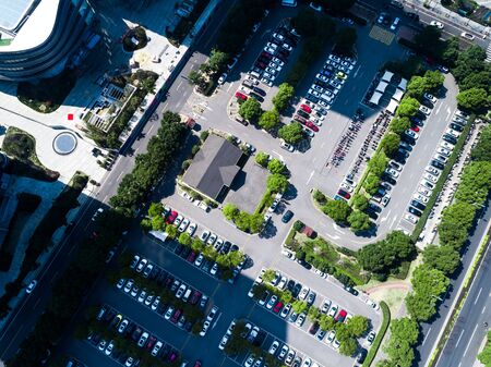 Aerial view new cars lined up in the port for import and export.の写真素材