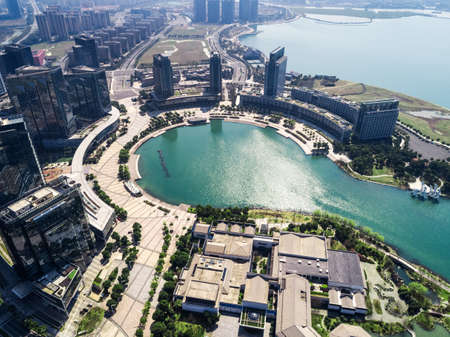Aerial view of a city in Suzhou, Chinaの写真素材