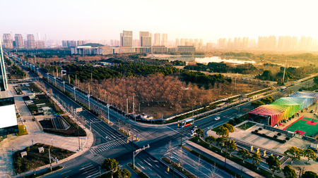 sunrise scenery at cityの写真素材