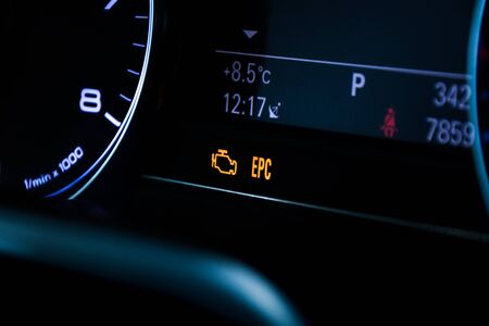 Malfunction or check engine car symbol, dash board close upの写真素材