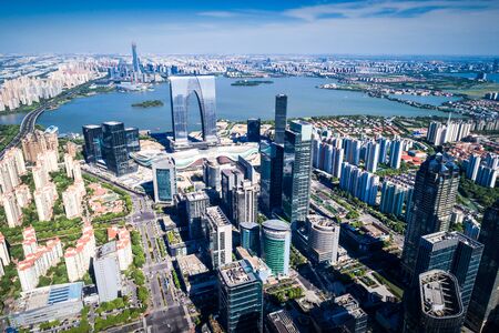 a bird's eye view of Suzhou at duskの写真素材