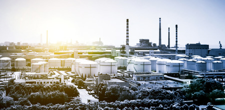 oil refinery plant against blue sky