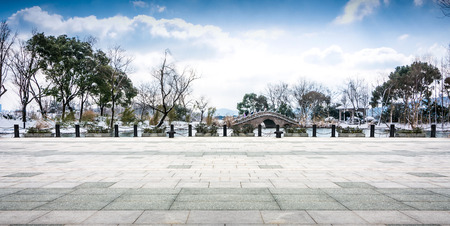 Winter snow scene in jiangnan park, China.の写真素材