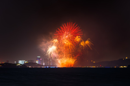 Fireworks on night city background