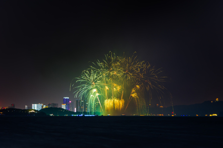 Fireworks on night city backgroundの写真素材