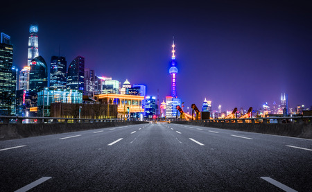 Shanghai at night, Chinaの写真素材