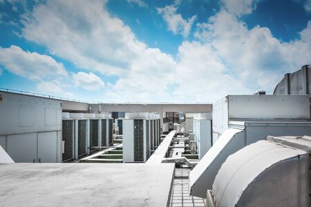 Outdoor row of Compressor HVAC Chiller Fan coil unit (FCU) of Air conditioning.の写真素材