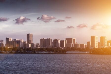 Salt Lake City panoramic overview in the eveningの写真素材