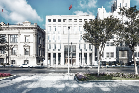 Panoramic skyline and buildings with empty concrete square floorのeditorial素材