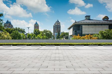 Residential building in the public green parkの写真素材