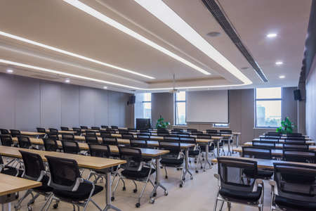 Colorful seats in an empty lecture hall of a University, Hong Kong.のeditorial素材