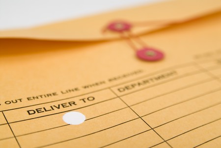Close-up image of an interoffice delivery envelope.の写真素材