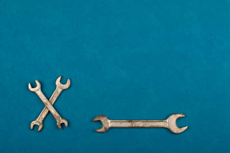 Set of tools on blue background as labour day background