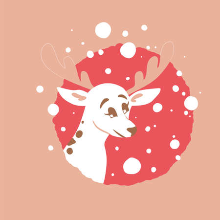 poster with head wof cute christmas deer under the snowのイラスト素材