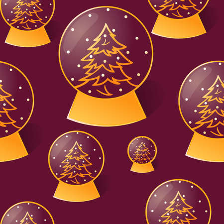 seamless pattern with christmas glass snow ball, outline style, vector illustrationのイラスト素材
