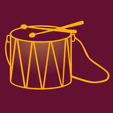 christmas golden drum vector illustration, uotline style, isolatedのイラスト素材