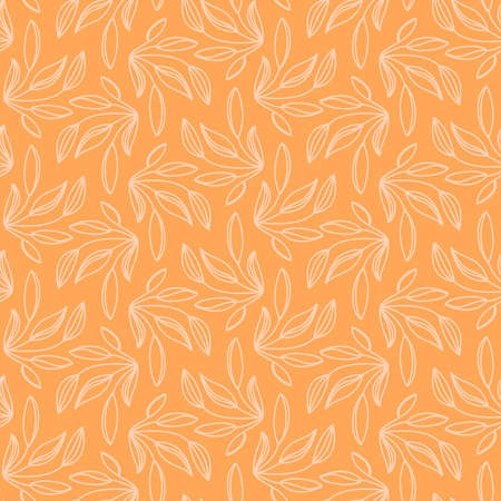 Seamless pattern with white outline leaves on yellow backgroundのイラスト素材