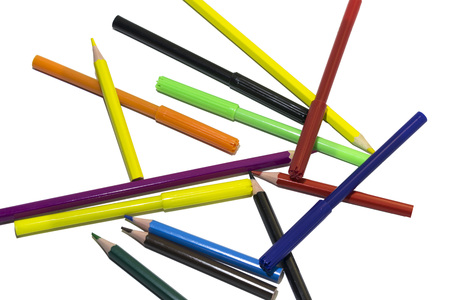 Colored pencils on white isolated backgroundの写真素材