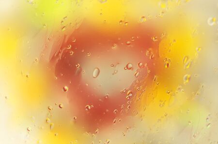 Red heart and round bubbles on a yellow background.valentine's day.の写真素材