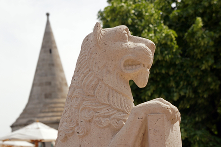 Detail of Fisherman's Bastion in Budapest (Hungary) - Lionの写真素材