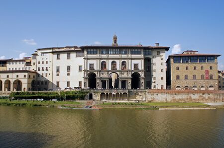 Uffizi Gallery over the Arno river in Florence (Fienze), Italyの写真素材