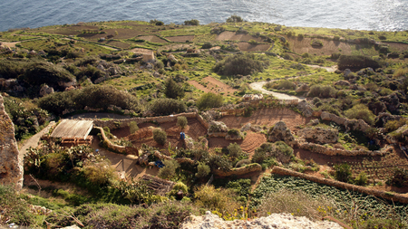 View from top of Dingli Cliffs on rural landscape, Maltaの写真素材